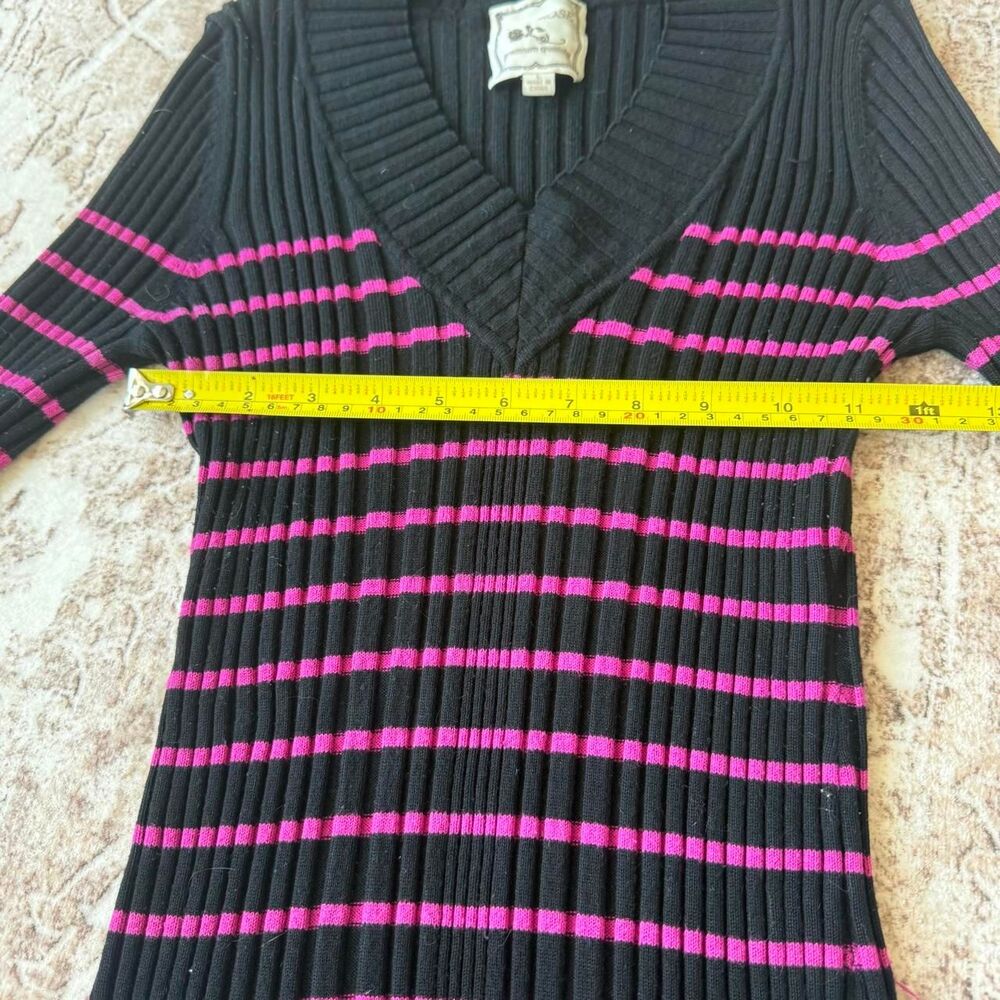 Pink Rose Striped Ribbed V-Neck Sweater - Picture 6 of 8